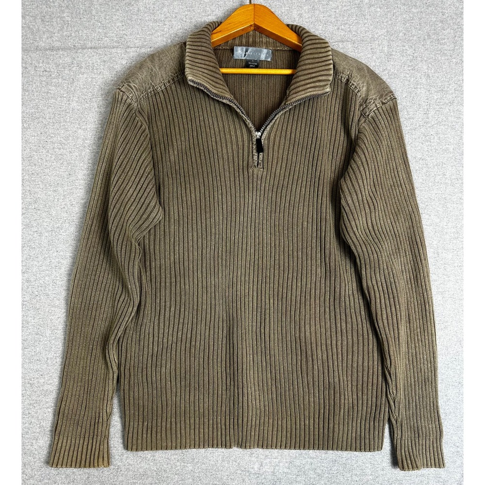 VTG Oscar de la Renta Sweater Mens L Brown Ribbed Quarter Zip Commando Patch